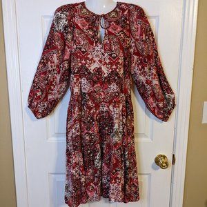 Calvin Klein Maroon Pink White Mixed Print Long Sleeve Dress - size 4